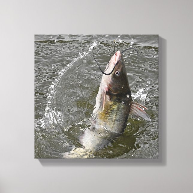 Channel Catfish Jumping Out Of The Water Canvas Print (Front)