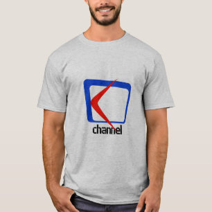 "Channel Graphic T-Shirt with Blue and Red Design"