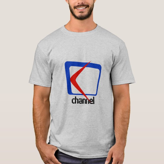 "Channel Graphic T-Shirt with Blue and Red Design" (Front)