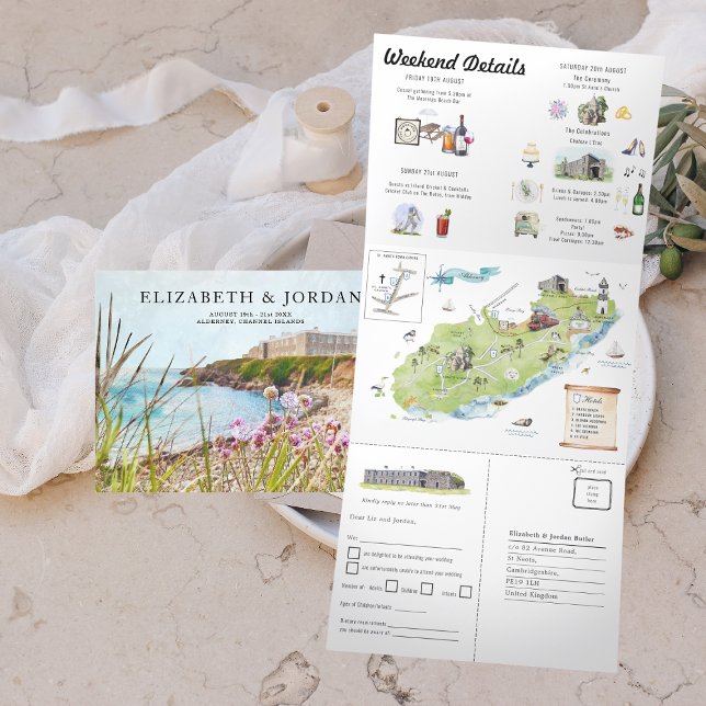 Channel Islands | Illustrated Wedding Tri-Fold Invitation (Creator Uploaded)