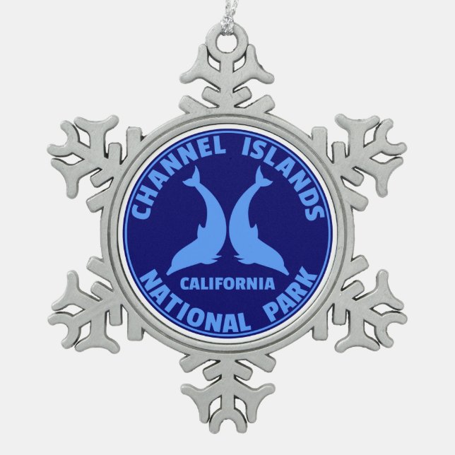 Channel Islands National Park California Dolphin Snowflake Pewter Christmas Ornament (Front)