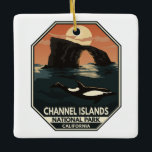 Channel Islands National Park Dolphin Retro Emblem Ceramic Ornament<br><div class="desc">Channel Islands vector artwork design. The park comprises 5 ecologically rich islands off the Southern California coast.</div>