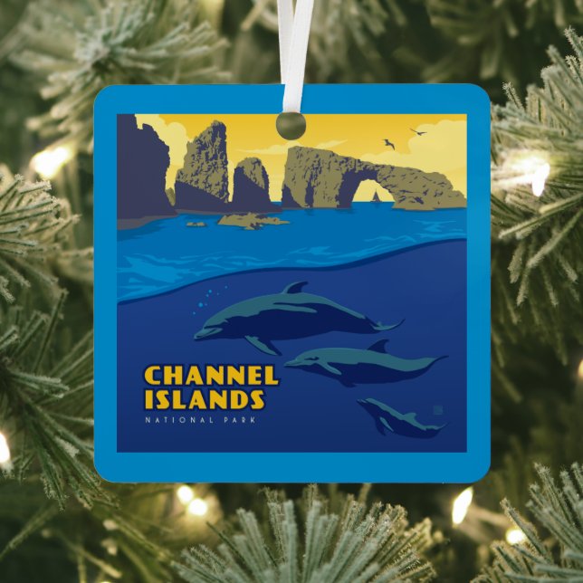 Channel Islands National Park Dolphins Metal Tree Decoration (Insitu)