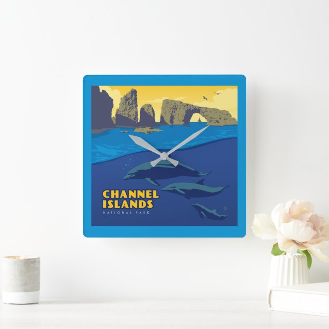 Channel Islands National Park Dolphins Square Wall Clock (Home)