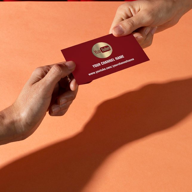 CHANNEL NAME YOU TUBER LOGO QR CODE MAROON GOLD  BUSINESS CARD (Creator Uploaded)