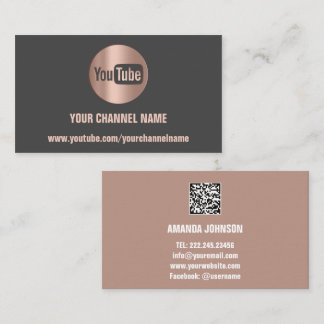 CHANNEL NAME YOUTUBER LOGO QR CODE GRAY BUSINESS CARD