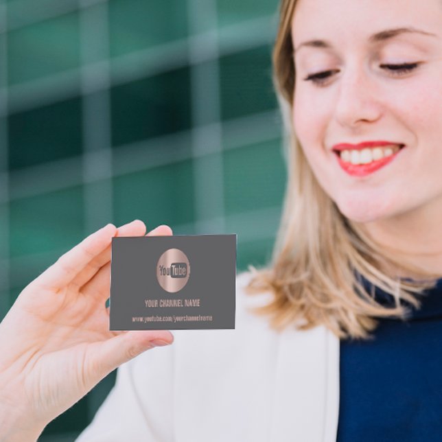 CHANNEL NAME YOUTUBER LOGO QR CODE GREY BUSINESS CARD (Creator Uploaded)