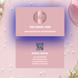 CHANNEL NAME YOUTUBER LOGO QR CODE PINK BUSINESS CARD