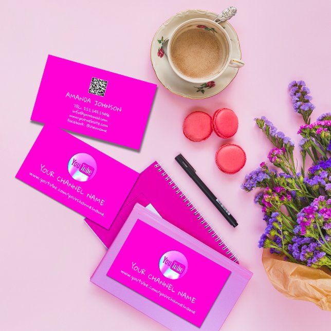 CHANNEL NAME YOUTUBER LOGO QR CODE PINK BUSINESS CARD (CHANNEL NAME YOUTUBER LOGO QR CODE PINK BUSINESS CARD)