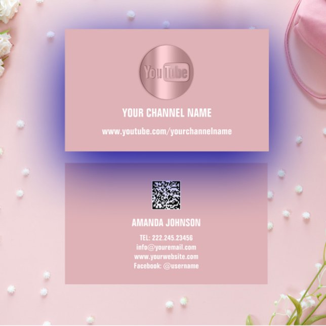 CHANNEL NAME YOUTUBER LOGO QR CODE PINK BUSINESS CARD (CHANNEL NAME YOUTUBER LOGO QR CODE PINK BUSINESS CARD)