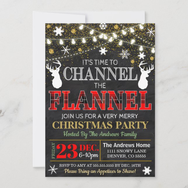 Channel the Flannel Christmas Invitation (Front)