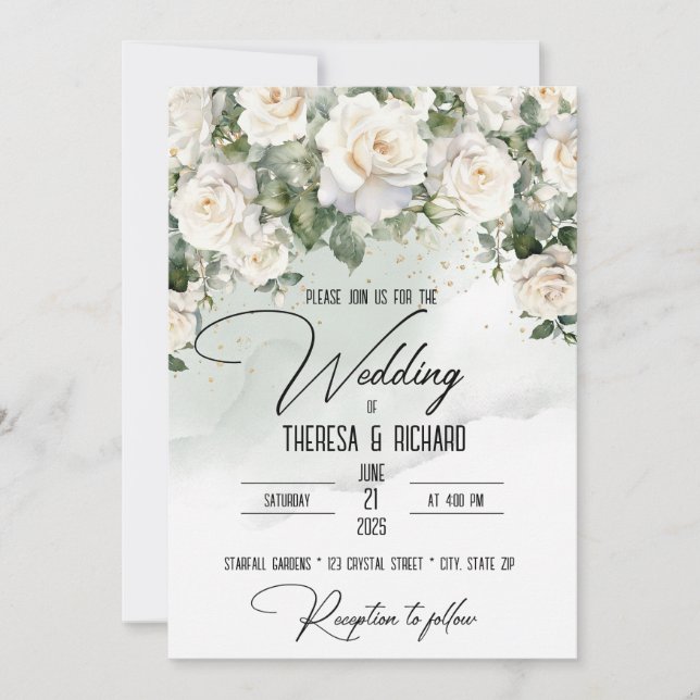 Chantilly Lace Roses Wedding Invitation (Front)