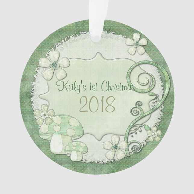 Chantily Whimsical Baby Girl 1st Christmas Ornament (Front)