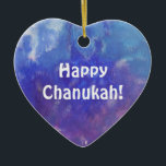 Chanukah Aqua Purple Painting Heart Ornament<br><div class="desc">This heart ornament has a painting of an abstract composition with aqua,  blue,  white and purple and the expression: “Happy Chanukah!” It is a great holiday decoration item for your room and a nice gift for your love ones.</div>
