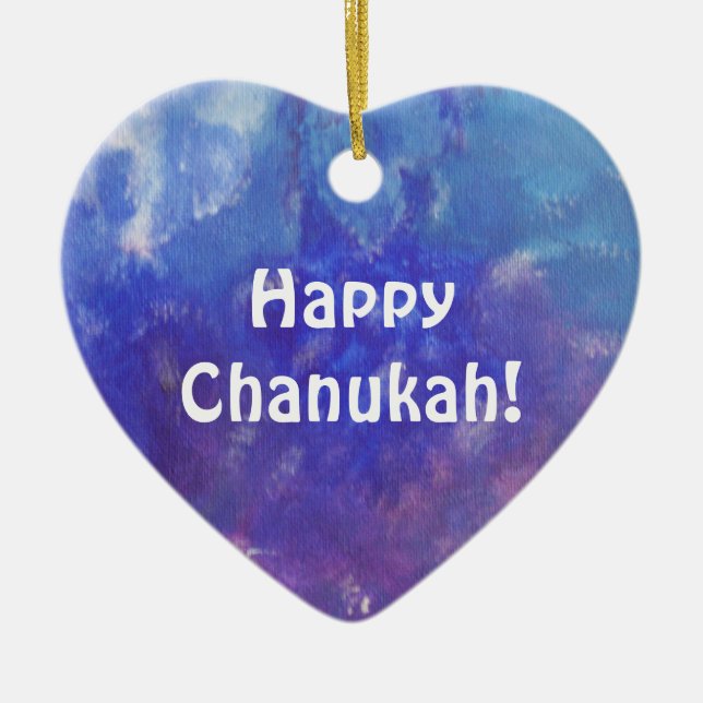 Chanukah Aqua Purple Painting Heart Ornament (Front)