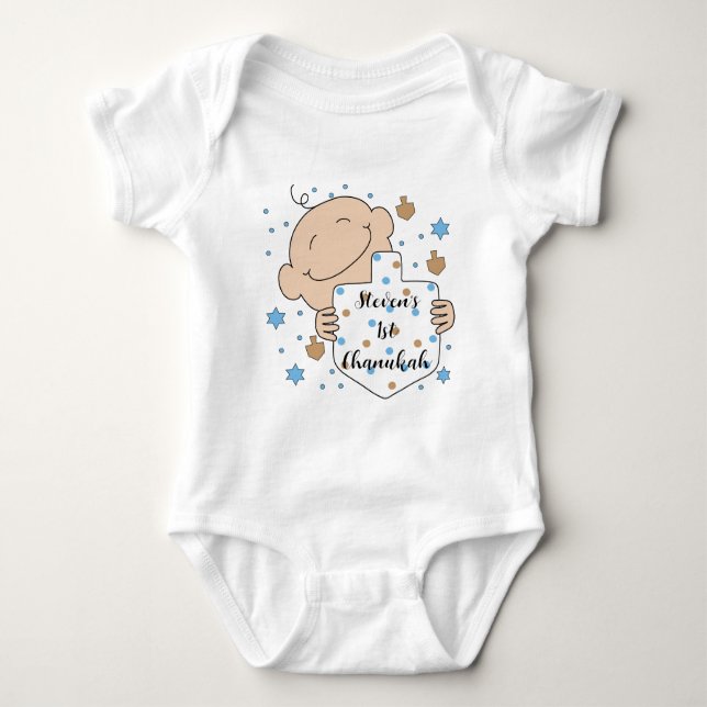 Chanukah Baby Blue Baby Bodysuit (Front)
