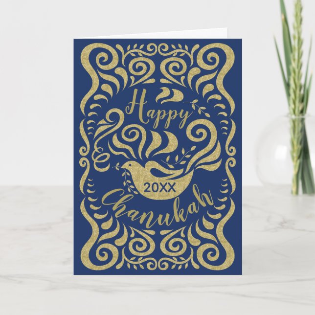 Chanukah "Blackboard Dove" Greeting Card/Envelope Holiday Card (Front)