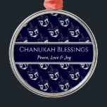 CHANUKAH BLESSINGS Customised | Dreidel GRAY Metal Tree Decoration<br><div class="desc">Stylish, elegant ornament for your HANUKKAH decor. Design shows a SILVER GRAY dreidel print in a tiled pattern with customisable placeholder text which you can replace with your own choice of greeting and text. The colour scheme is midnight blue and SILVER GRAY. Other versions are available. Matching items can be...</div>