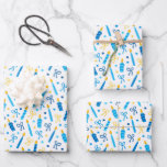 Chanukah Candles Burning White Blue Gold Wrapping Paper Sheet<br><div class="desc">Add some holiday colour and sparkle with this fun Chanukah wrapping paper design. Appropriate for children or adults, corporate or family gift wrap needs. There are coordinating gift bags, tissue paper, and ribbon for a complete Chanukah look, or you can mix and match with our other Chanukah wrapping paper patterns....</div>