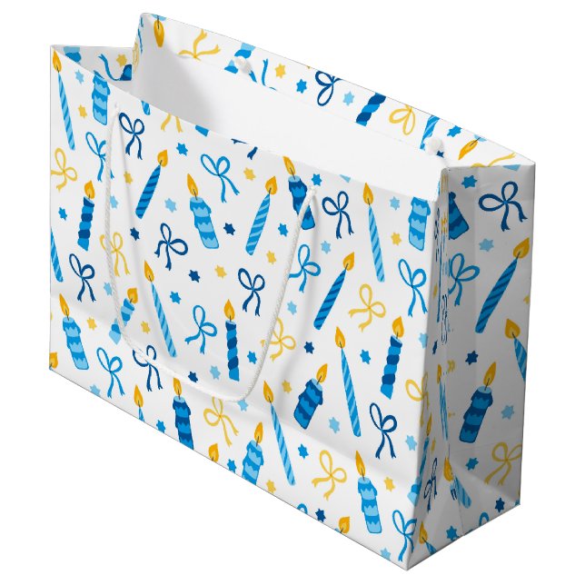 Chanukah Candles Burning White Large Gift Bag (Front Angled)
