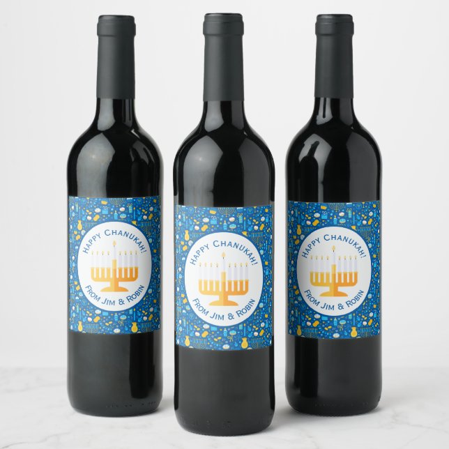 Chanukah Celebrating Gelt Jewish Stars Snowflakes Wine Label (Bottles)