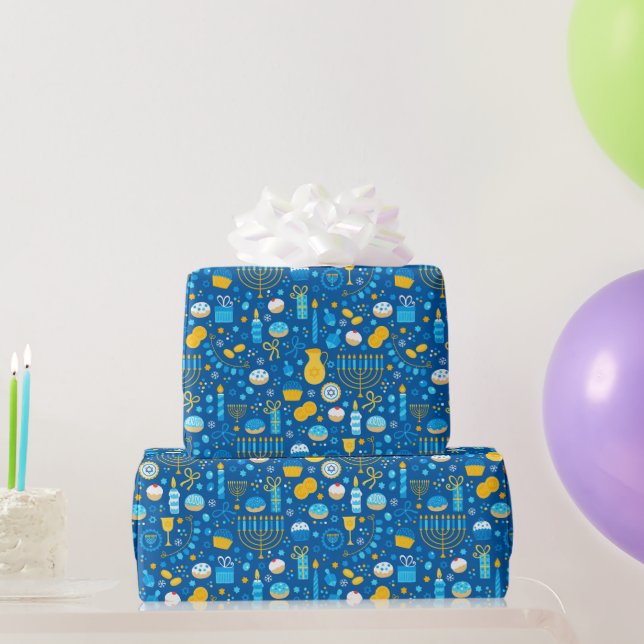 Chanukah Celebrating Gelt Jewish Stars Snowflakes Wrapping Paper (Party Gifts)