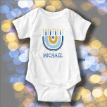Chanukah Cute Personalised Menorah Rainbow  Baby B Baby Bodysuit<br><div class="desc">Personalise this Baby's First Chanukah Rainbow Menorah Chanukah. Hanukkah Baby Bodysuit. The popular Rainbow design that flips over to become a cheerful Hanukkah/ Chanukah menorah on the Reverse is sure to make everyone smile! This adorable gift is a fun way to celebrate a new baby and the Holiday of Hanukkah....</div>