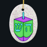 Chanukah Dreidel Ceramic Tree Decoration<br><div class="desc">Have fun with these. Think themes! Play with background colours, add or delete text, and (for a bit of an extra fee) customise the back with images, colour, your logo / business info., etc.! These are also great for gifts or to use as the finishing touch of class on your...</div>