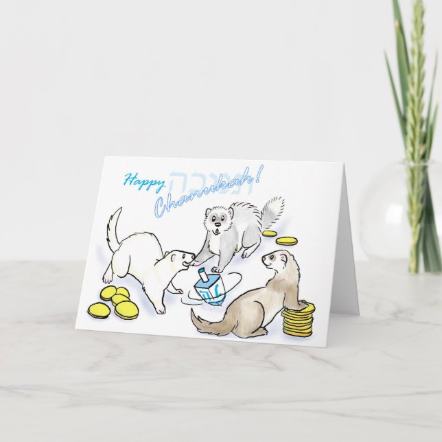 Chanukah dreidel ferrets holiday card (Front)