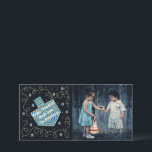 Chanukah Dreidel Pinwheel Holiday Card<br><div class="desc">Happy Holiday, Hanukkah/Chanukah Photo Card, "Dreidel Pinwheel" Glossy, Photo Card with white envelope. Personalize by replacing photo and wording, "Happy Chanukah! Much Love, The Blumbergs" Customize wording by choosing your favorite font style, color, and size. Readjust, resize and reword to customize design elements, photo, dark rectangle and message. Background color...</div>