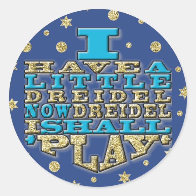 Chanukah "Dreidel Play/Gold,Blue" Stickers Round (Front)