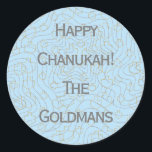 Chanukah "Dreidels/Stars/Blue" Stickers Round<br><div class="desc">Chanukah/Hanukkah "Dreidels and Stars/Blue" Stickers Round. Silver and Gold "Dreidels and Stars" Have fun using these stickers as cake toppers, gift tags, favour bag closures, or whatever rocks your festivities! Personalise by deleting "Happy Chanukah The Goldmans" and adding your own words, using your favourite font style, size, and colour. The...</div>