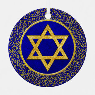 Chanukah Hanukkah חֲנֻכָּה Blue and Gold Metal Tree Decoration