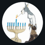 chanukah ( Hanukkah ) card Classic Round Sticker<br><div class="desc">chanukah ( Hanukkah ) card schnauzer s lighting the menorah</div>