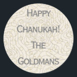 Chanukah/Hanukkah "Dreidels/Stars" Stickers Round<br><div class="desc">Chanukah/Hanukkah "Dreidels and Stars" Stickers Round. Silver and Gold "Dreidels and Stars" Have fun using these stickers as cake toppers, gift tags, favour bag closures, or whatever rocks your festivities! Personalise by deleting "Happy Chanukah The Goldmans" and adding your own words, using your favourite font style, size, and colour. The...</div>