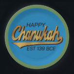 Chanukah Happy Retro Green Trim Paper Plate<br><div class="desc">Chanukah Happy Retro Green Trim Paper Plates. Replace text with your own message. Use your favourite font style, colour, and size. Background colours can be changed out. Thanks for stopping and shopping by. Much appreciated! Happy Chanukah/Hanukkah! Size and Style: 9" Round Paper Plate Throw a spectacular party with fully customisable...</div>