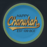 Chanukah Happy Retro Green Trim Paper Plate<br><div class="desc">Chanukah Happy Retro Green Trim Paper Plates. Replace text with your own message. Use your favourite font style, colour, and size. Background colours can be changed out. Thanks for stopping and shopping by. Much appreciated! Happy Chanukah/Hanukkah! Size and Style: 9" Round Paper Plate Throw a spectacular party with fully customisable...</div>