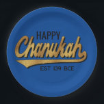Chanukah Happy Retro Paper Plate<br><div class="desc">Chanukah Happy Retro Paper Plates. Replace text with your own message. Use your favourite font style, colour, and size. Background colour can be changed out. Thanks for stopping and shopping by. Much appreciated! Happy Chanukah/Hanukkah! Size and Style: 9" Round Paper Plate Throw a spectacular party with fully customisable paper plates...</div>