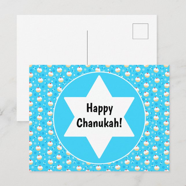 Chanukah Jelly Doughnuts Jewish Stars Snowflakes Holiday Postcard (Front/Back)