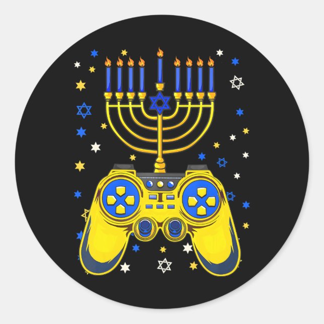 Chanukah Jewish Menorah Gamer Funny Gaming Classic Round Sticker (Front)
