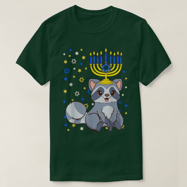 Chanukah Jewish Menorah Racoon Funny Hanukkah  T-Shirt (Design Front)