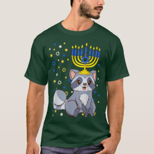 Chanukah Jewish Menorah Racoon Funny Hanukkah  T-Shirt