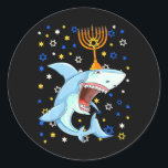 Chanukah Jewish Menorah Shark Funny Hanukkah Classic Round Sticker<br><div class="desc">Chanukah Jewish Menorah Shark Funny Hanukkah</div>