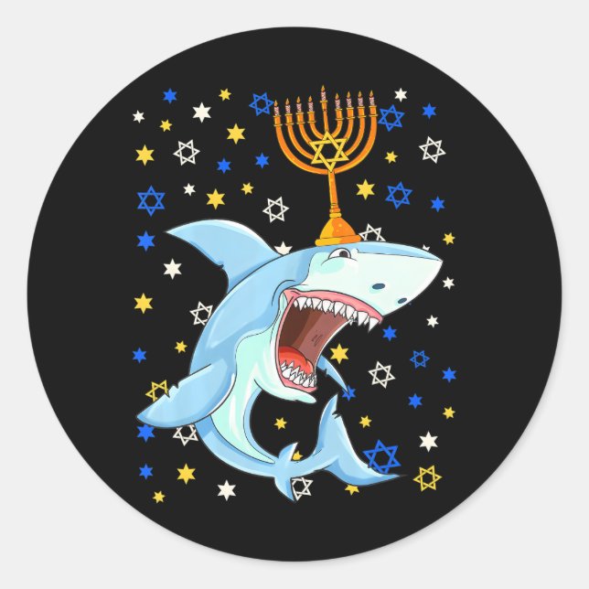 Chanukah Jewish Menorah Shark Funny Hanukkah Classic Round Sticker (Front)