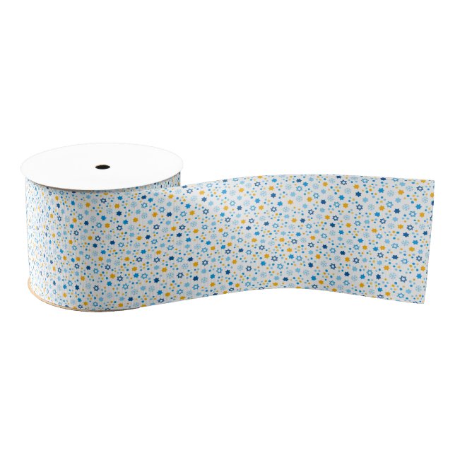 Chanukah Jewish Stars Snowflakes White Blue Gold Grosgrain Ribbon (Spool)