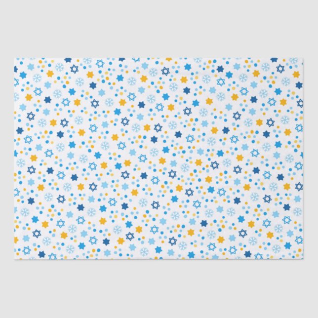 Chanukah Jewish Stars Snowflakes White Blue Gold Tissue Paper (Front)