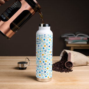 Chanukah Jewish Stars Snowflakes White Blue Gold Water Bottle