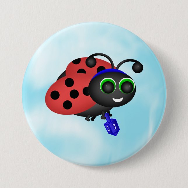 Chanukah Ladybug in yamaka with dreidel 7.5 Cm Round Badge (Front)