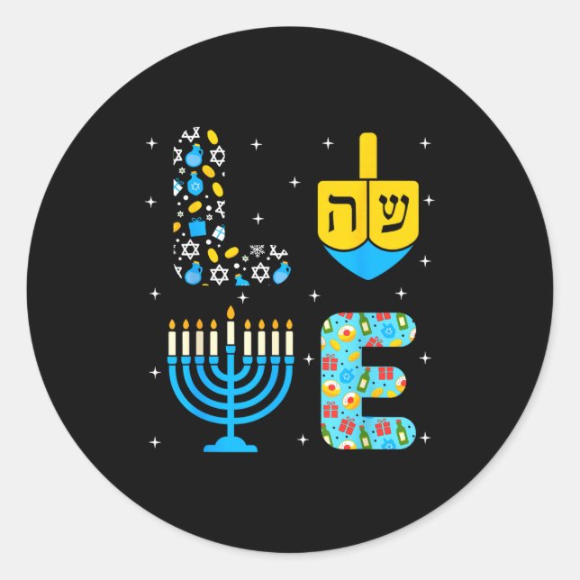Chanukah Menorah Dreidel Icons Hanukkah Love Celeb Classic Round Sticker (Front)