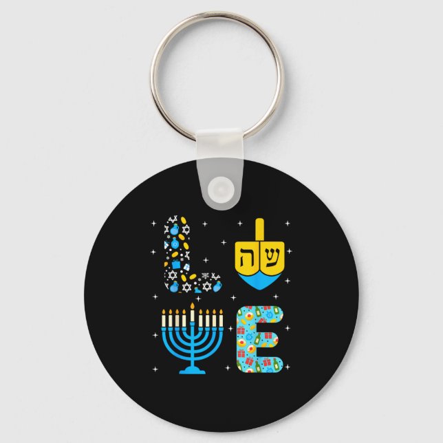 Chanukah Menorah Dreidel Icons Hanukkah Love Celeb Key Ring (Front)